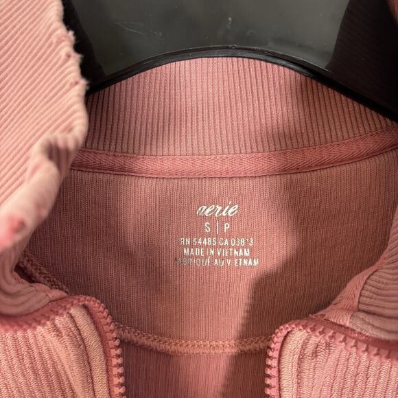 Aerie Good Vibes Corded Oversized Sweatshirt 1/4 Zip Small Dusty Pink Ribbed - Picture 3 of 6